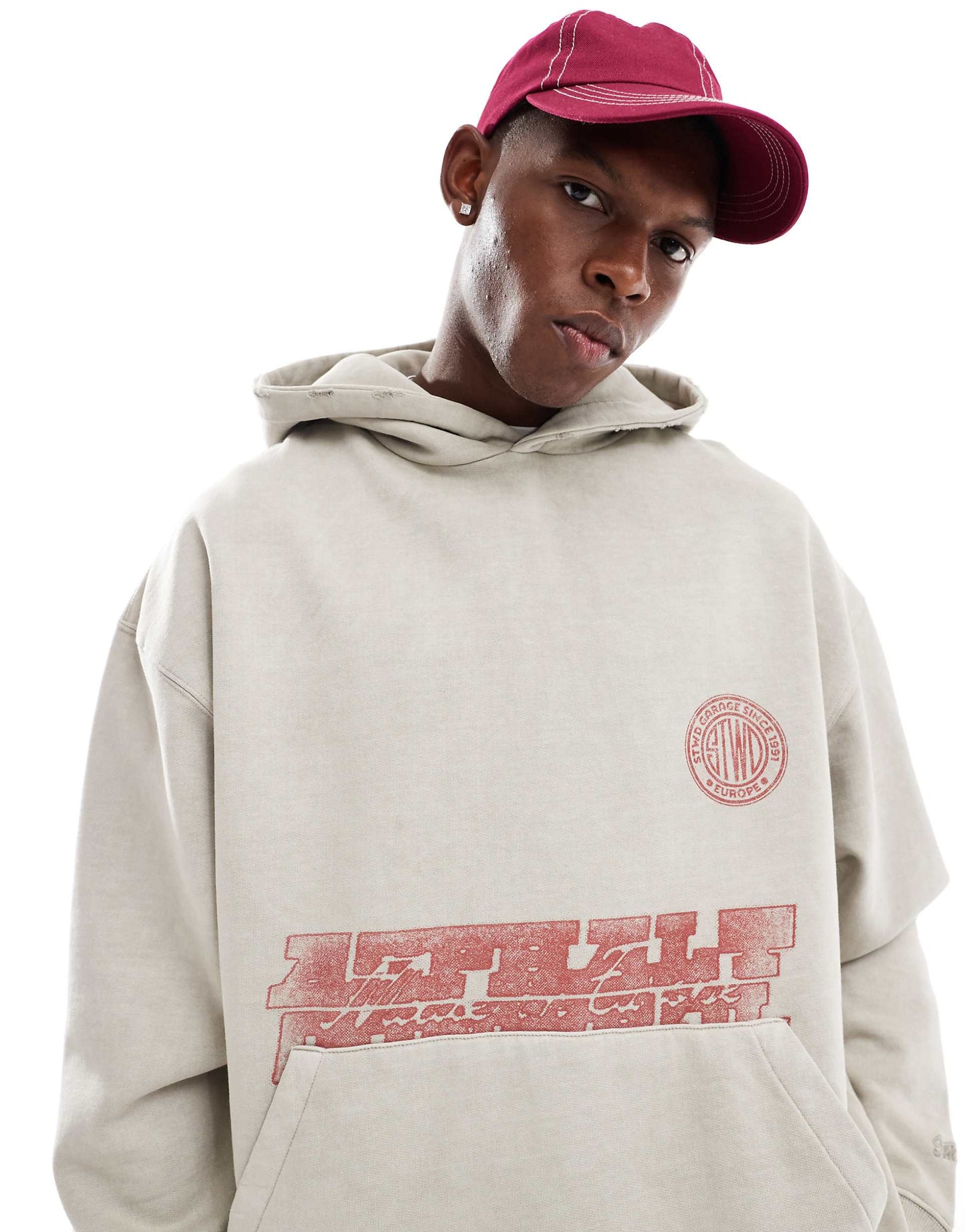 Raw Hem Stwd Garage Printed Hoodie