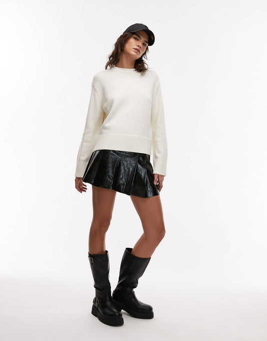 Mini Leather Look Pleated Skirt