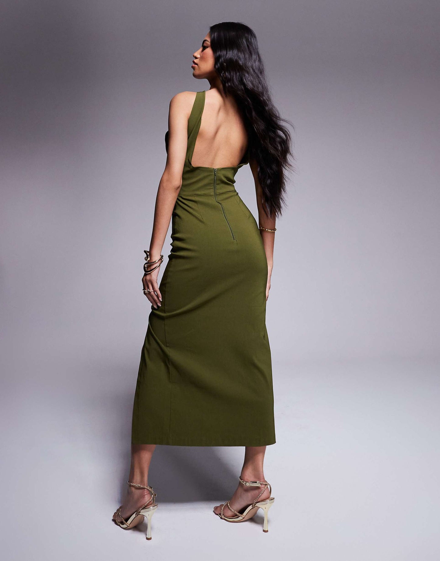 Halter Neck Midaxi Dress With Front Cut Out