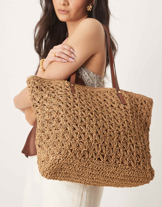 Large Beach Straw Tote Bag