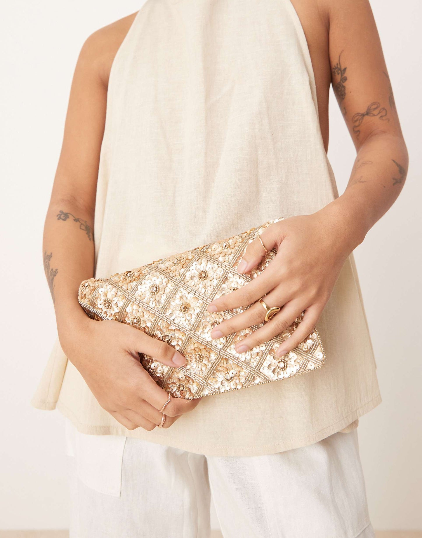 Tianna Floral Embellished Foldover Clutch Bag