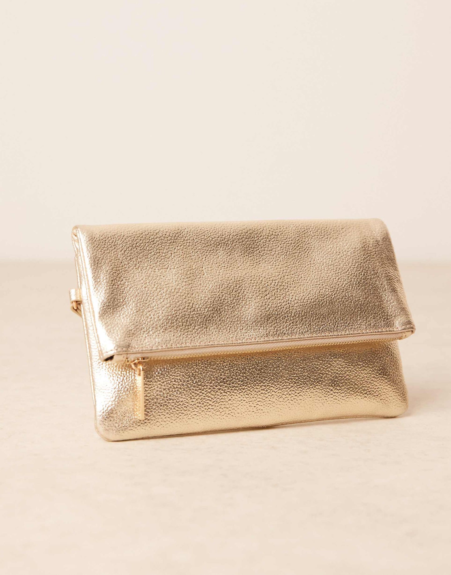Leather Foldover Metallic Clutch