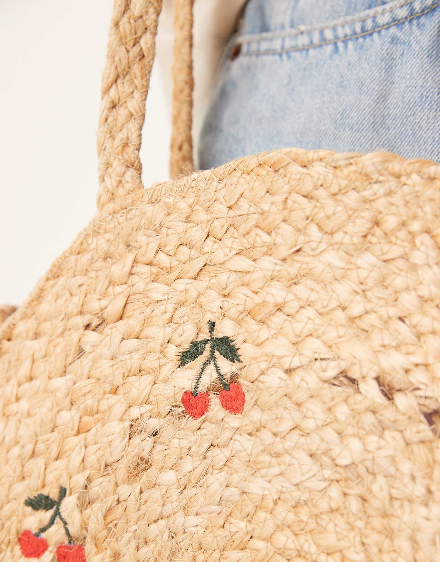 Cherry Circle Jute Shoulder Bag