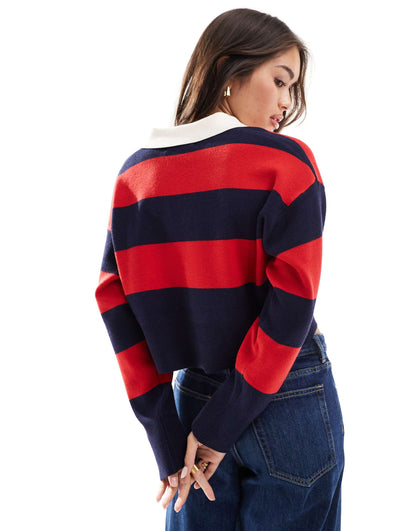 Striped Polo Neck Jumper