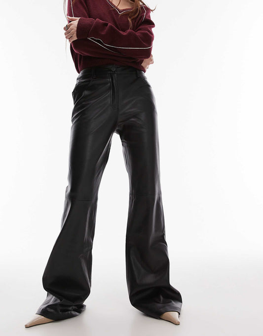 Flare Leg Leather Look Trouser