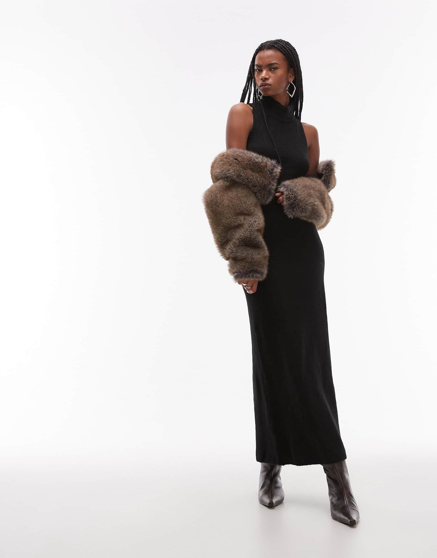 Open Back High Neck Knitted Maxi Dress