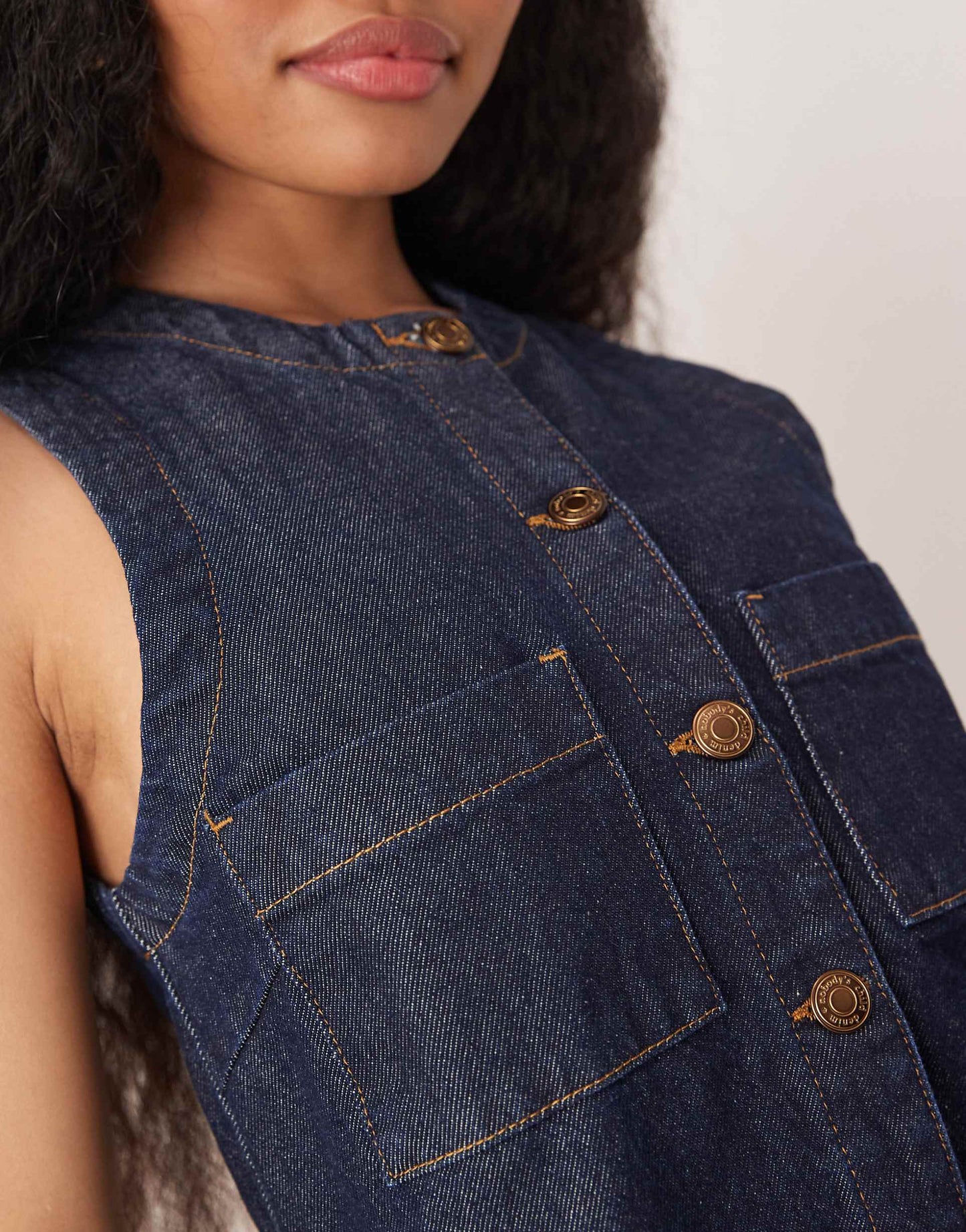 Petite Ray Denim Mini Pinafore Dress