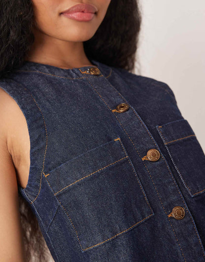 Petite Ray Denim Mini Pinafore Dress