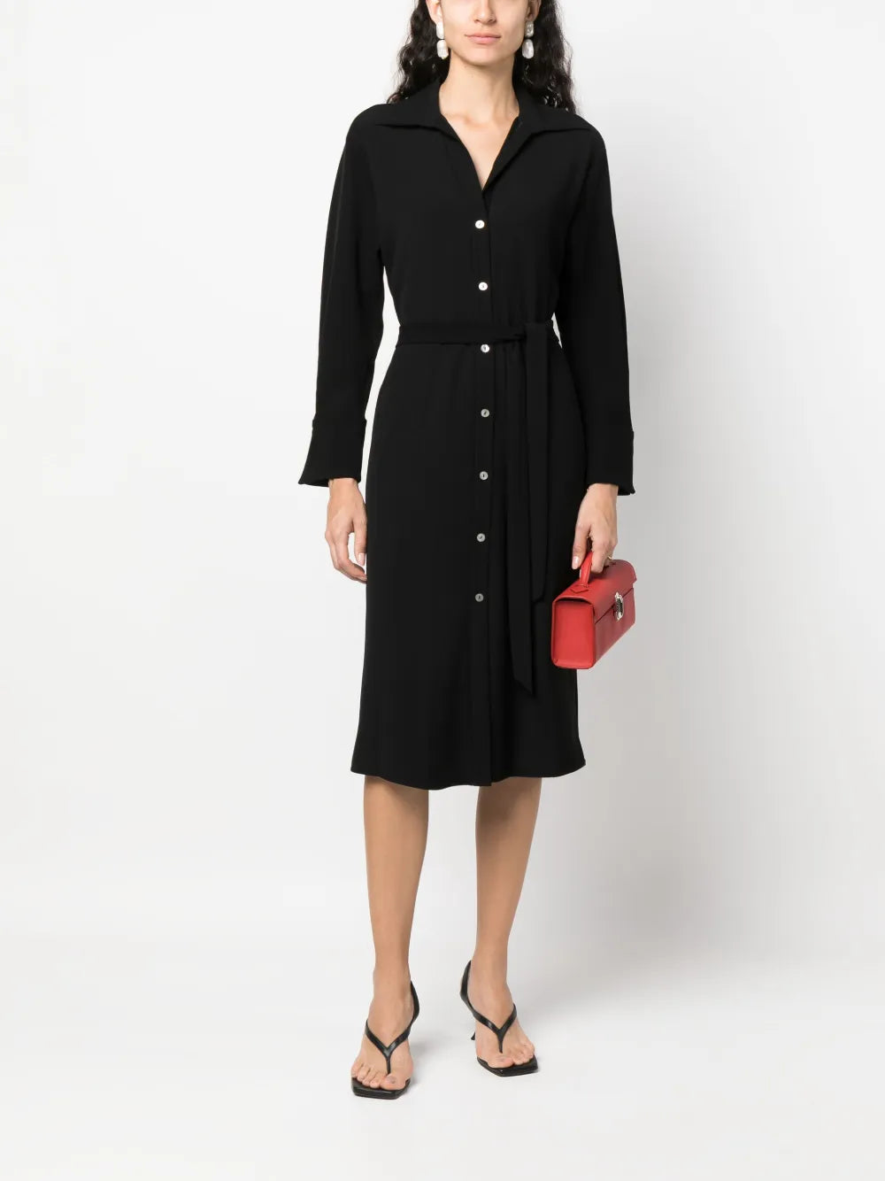 Tied-Waist V-Neck Shirt Dress