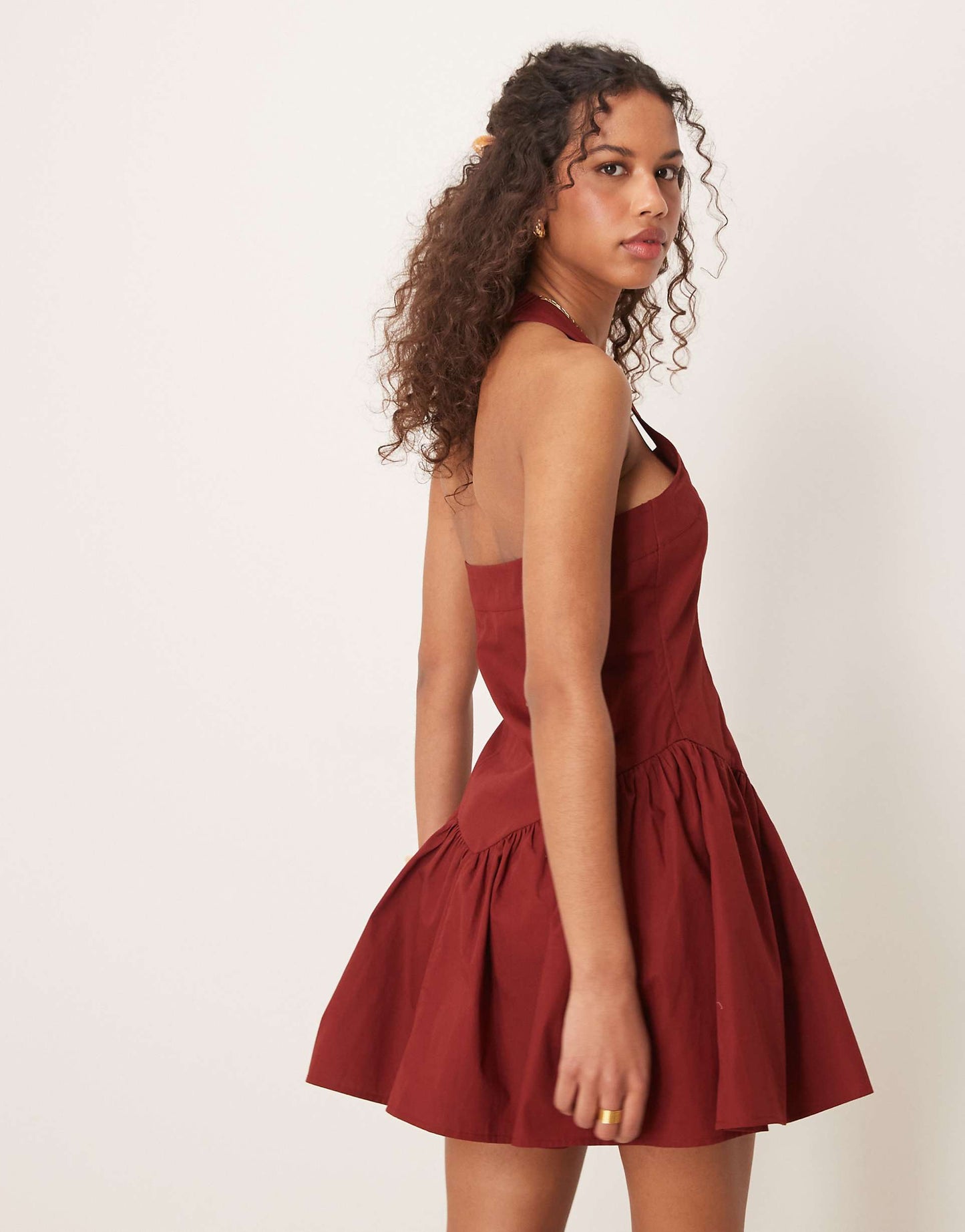 Halter Mini Dress With Ruffle Hem