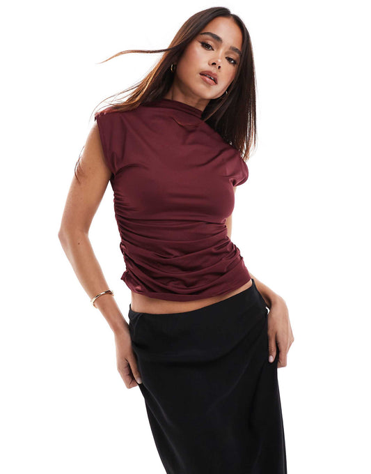 Slinky Ruched High Neck Top