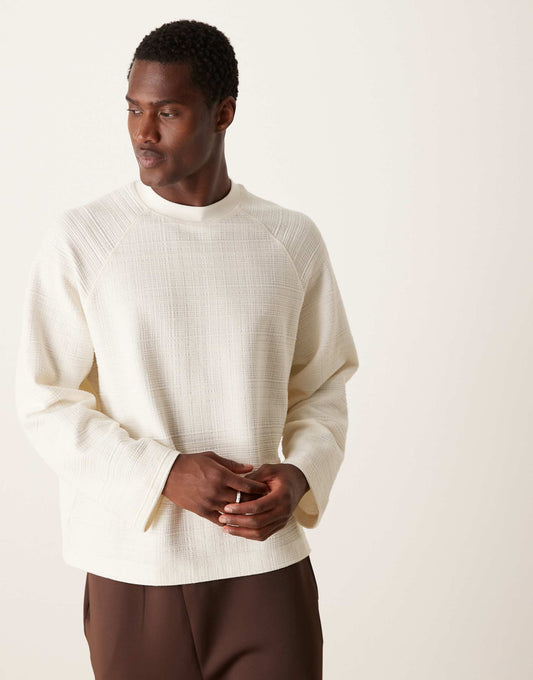 Relaxed Textured Boxy Long Sleeve Raglan T-Shirt
