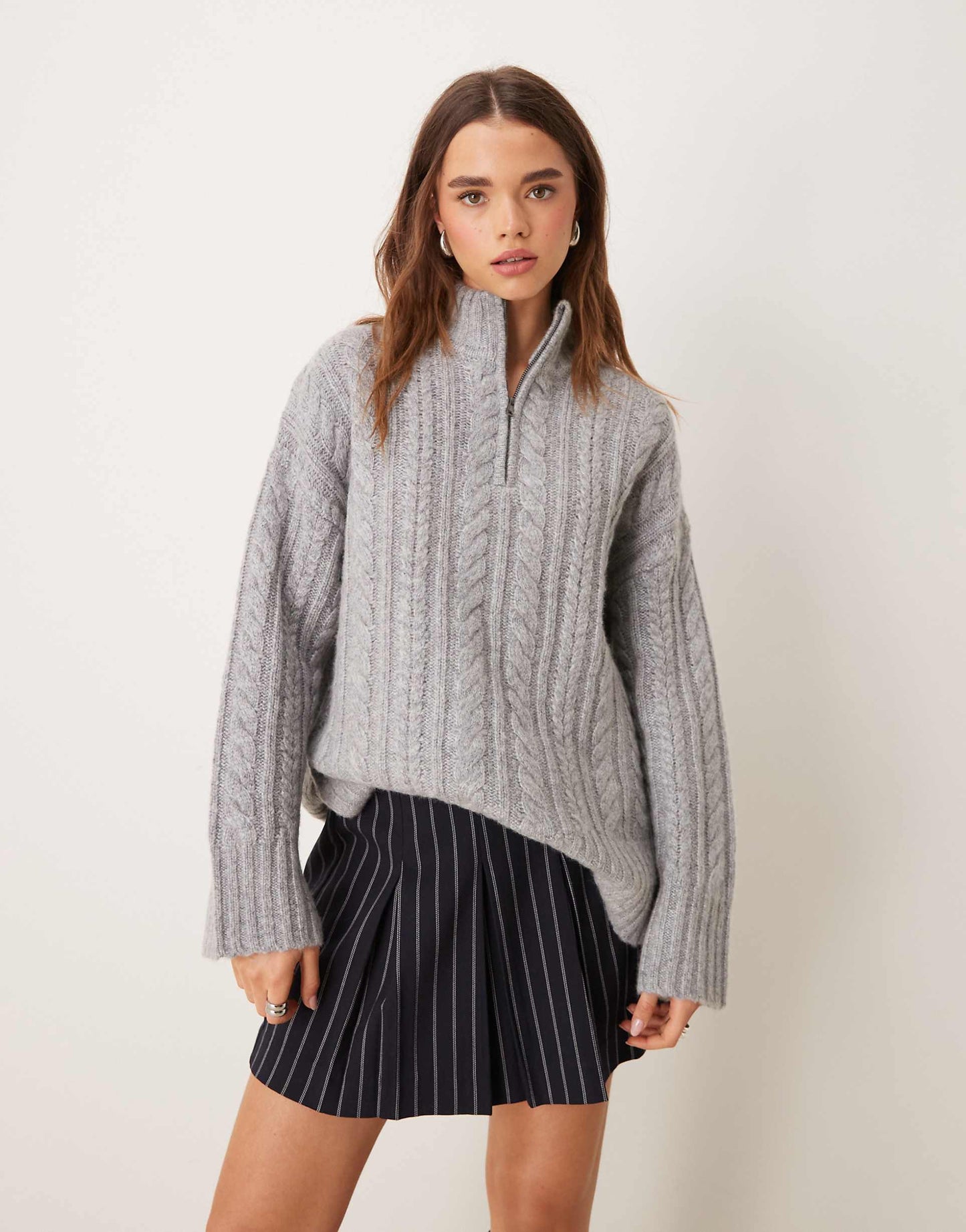 Premium Half Zip Cable Knit Wool Jumper