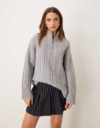 Premium Half Zip Cable Knit Wool Jumper