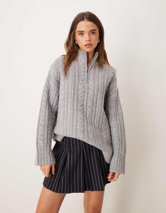 Premium Half Zip Cable Knit Wool Jumper