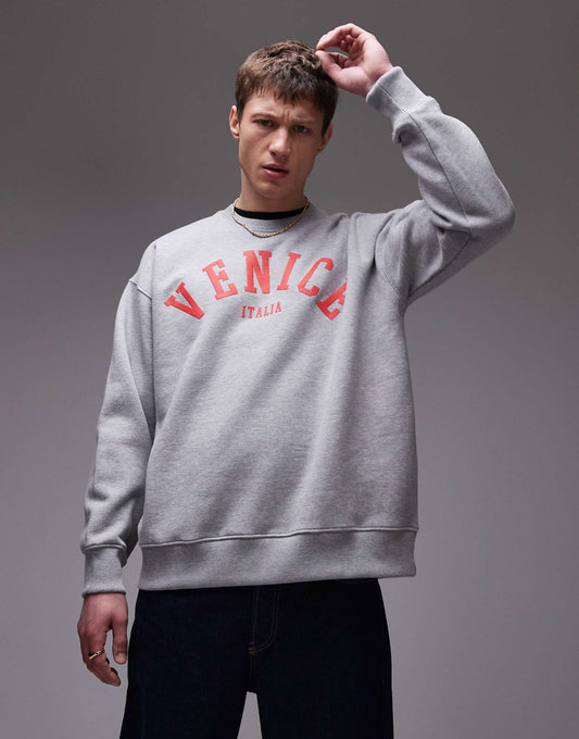 Oversized Fit Sweatshirt With Venice Textured Print