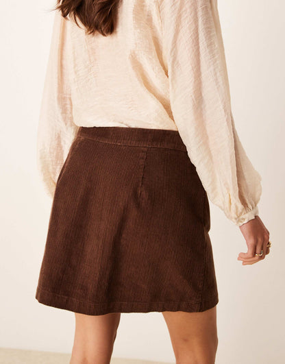Lyon Cord Mini Skirt With Button Front
