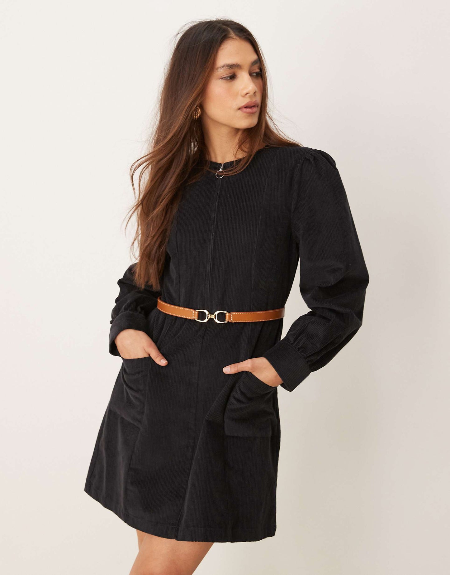 Highgate Cord Mini Dress With Zip Detail
