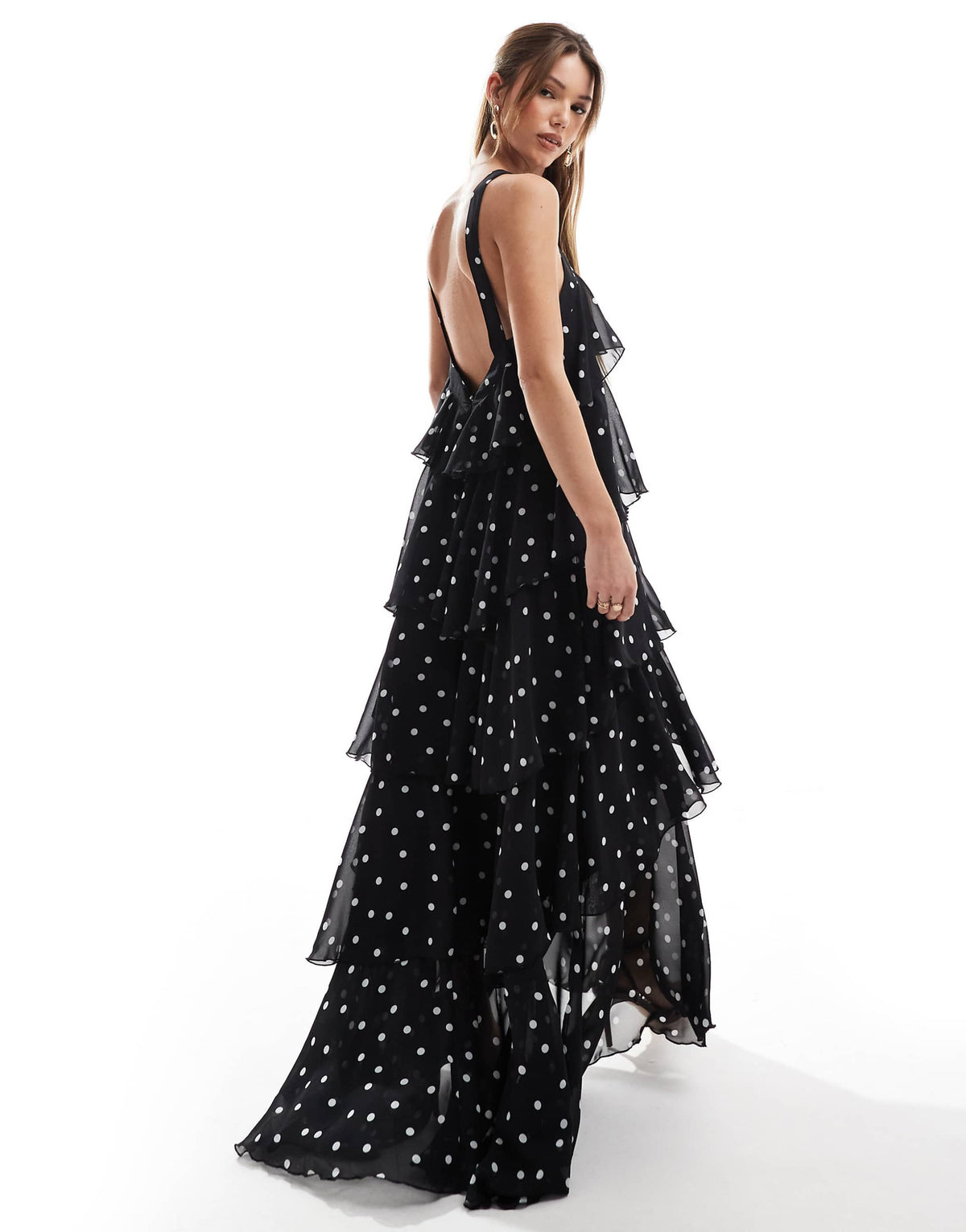 Halterneck Tiered Maxi Dress With Corsage Detail