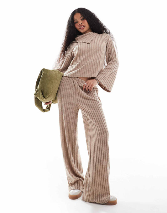 Petite Ribbed Jersey Wide Leg Trouser Co-Ord