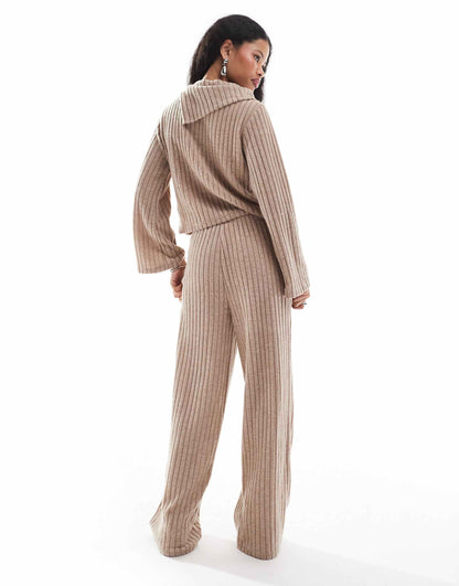 Petite Ribbed Jersey Wide Leg Trouser Co-Ord