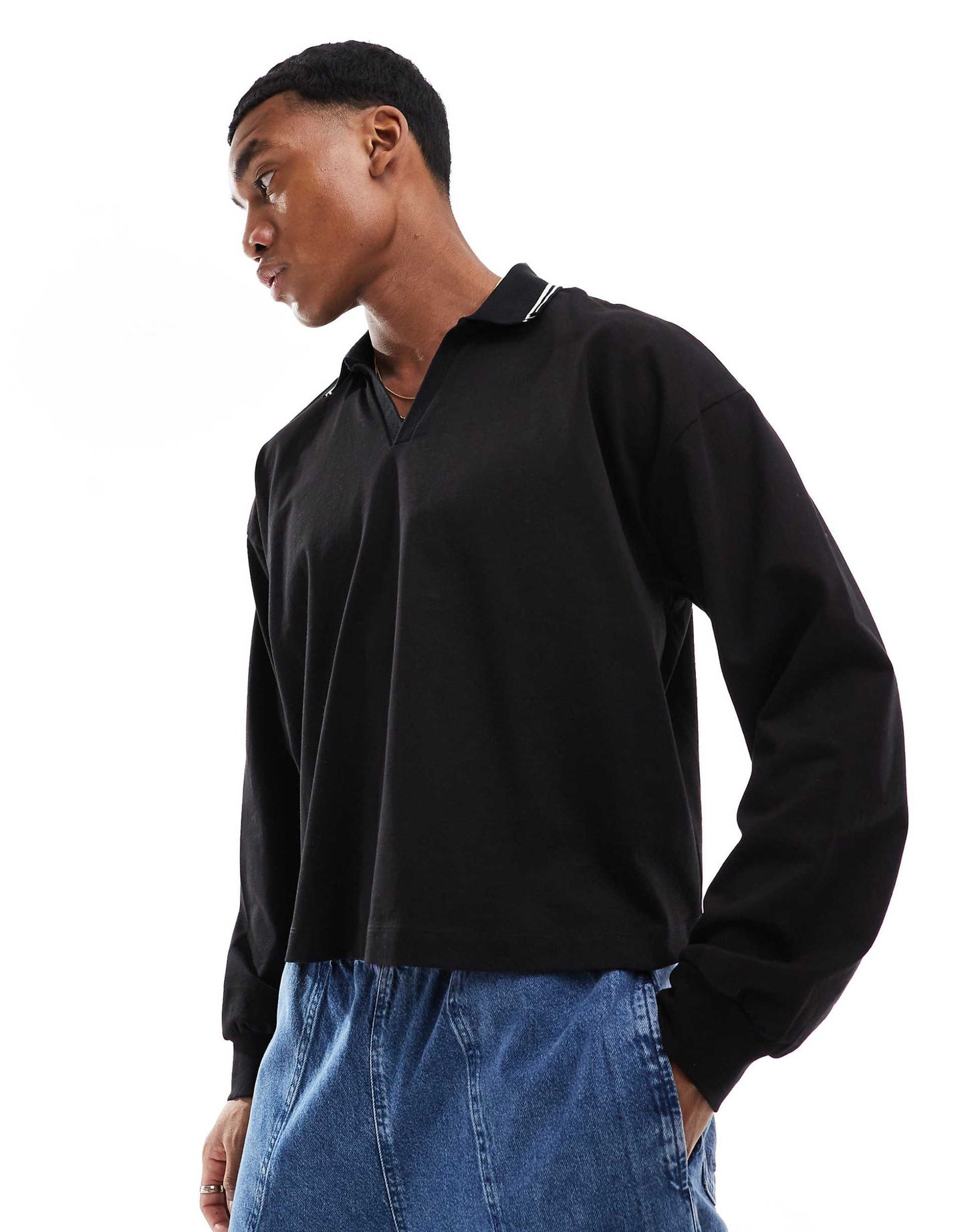 Boxy Oversized Polo T-Shirt With Collar Tipping