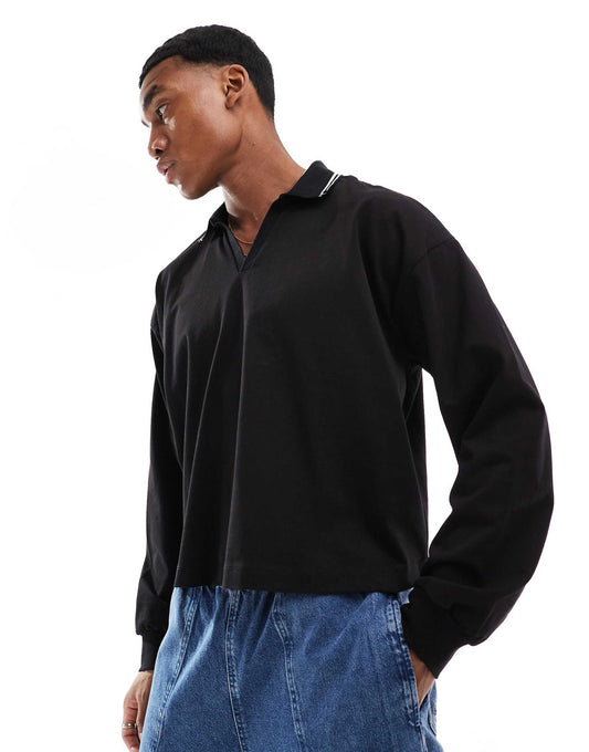 Boxy Oversized Polo T-Shirt With Collar Tipping