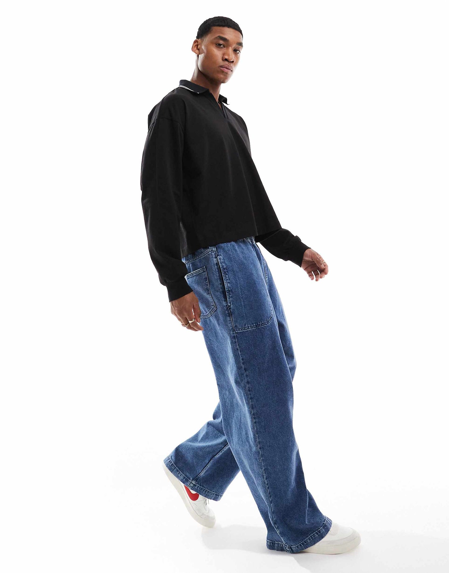 Boxy Oversized Polo T-Shirt With Collar Tipping