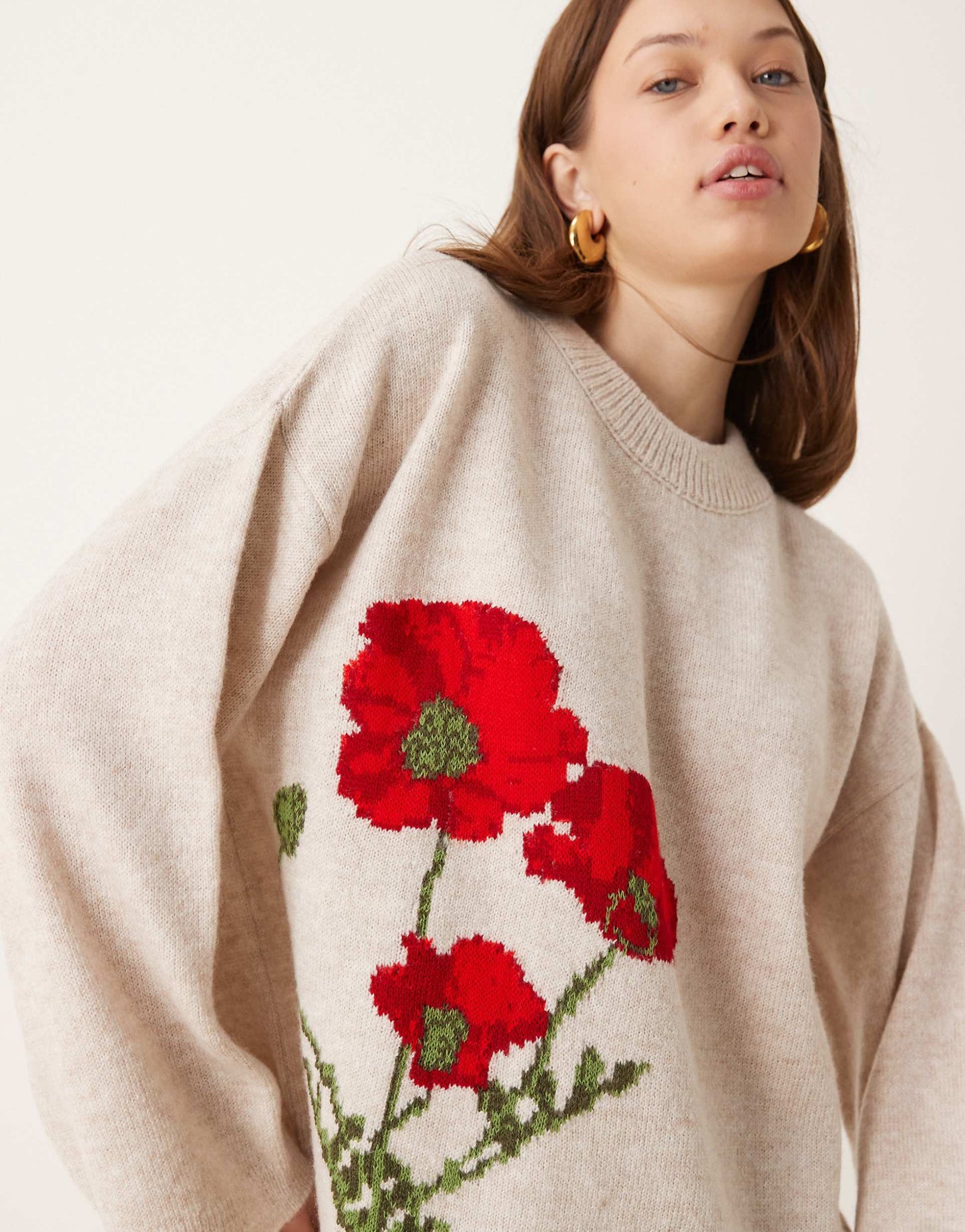Fluffy Boxy Jumper With Floral Design