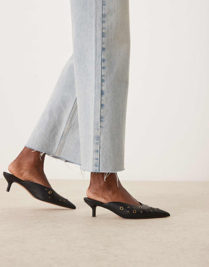 Surprise Eyelet Detail Kitten Heeled Mules