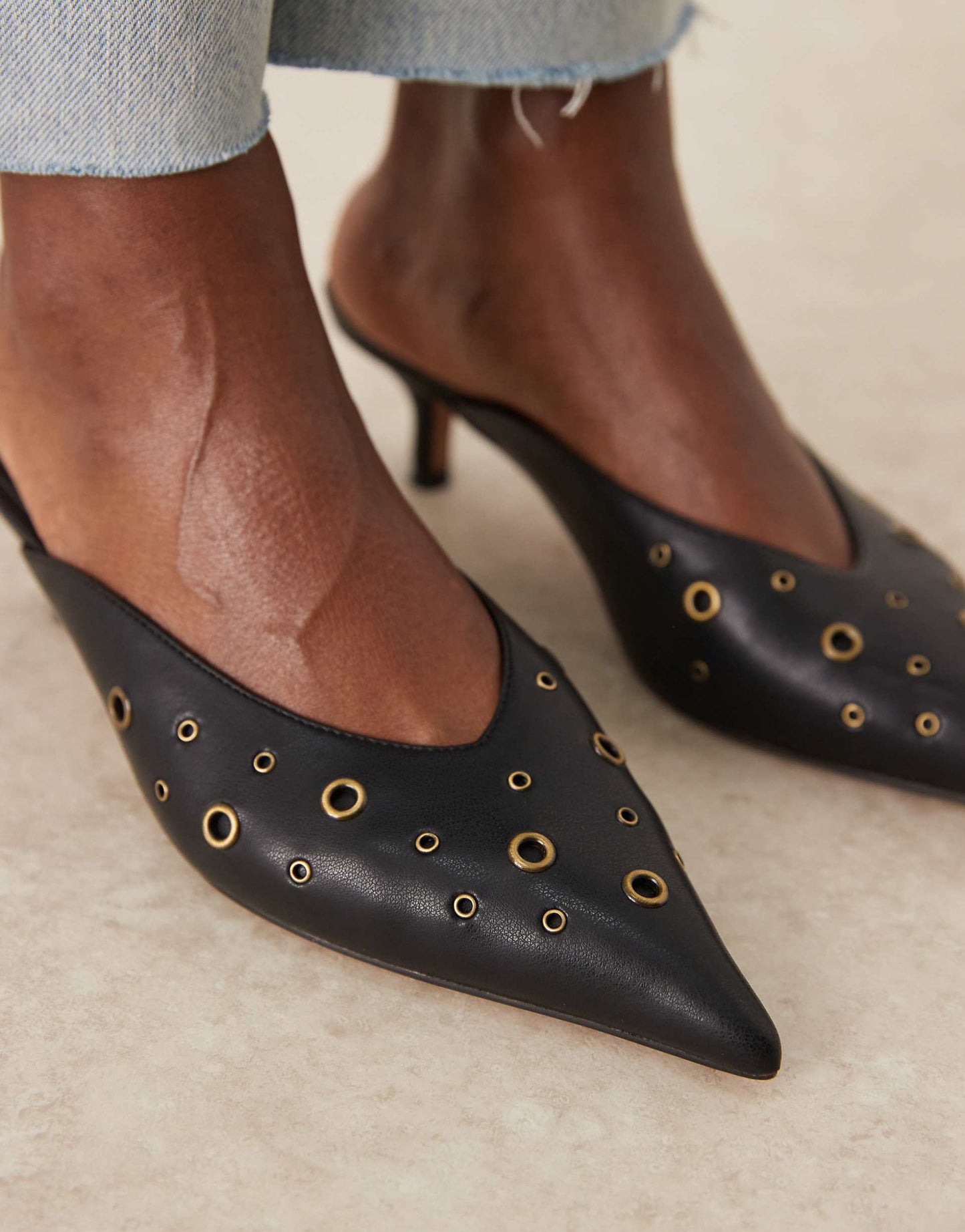 Surprise Eyelet Detail Kitten Heeled Mules