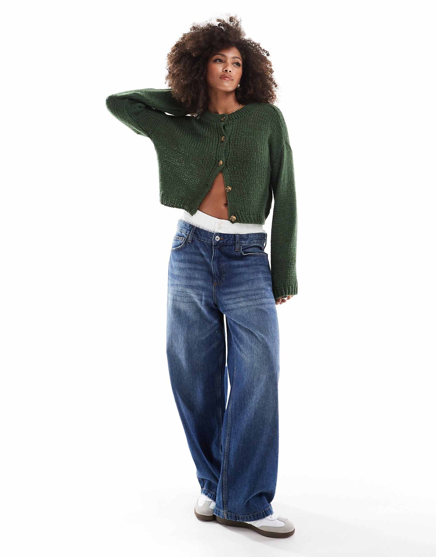 Loose Knit Crew Neck Cardigan