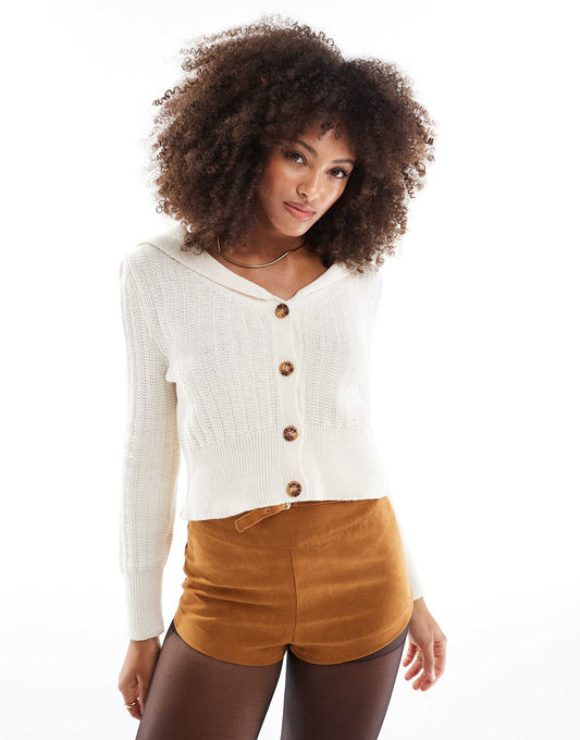 Knitted Sailor Collar Button Through Cardigan