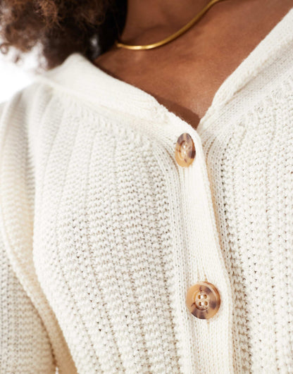 Knitted Sailor Collar Button Through Cardigan