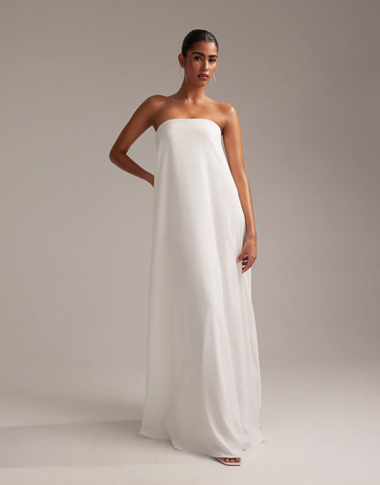 Clean Bandeau Satin Trapeze Maxi Wedding Dress