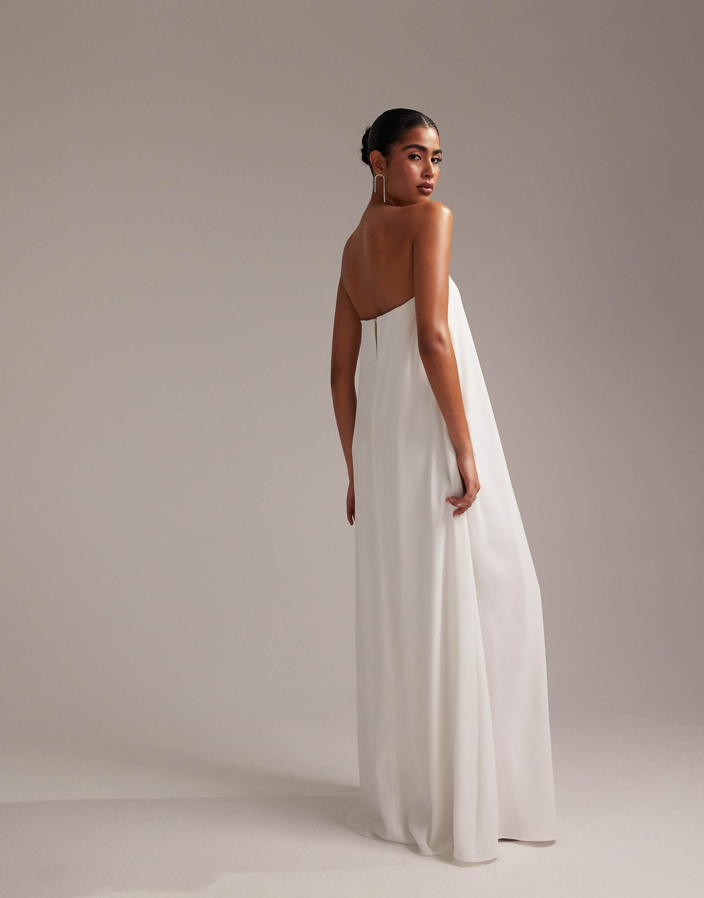 Clean Bandeau Satin Trapeze Maxi Wedding Dress