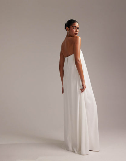 Clean Bandeau Satin Trapeze Maxi Wedding Dress