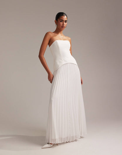 Structured Bandeau Wedding Dress With Pleated Skirt