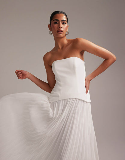 Structured Bandeau Wedding Dress With Pleated Skirt