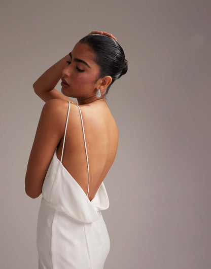 Cowl Neck Satin Cami Maxi Wedding Dress With Godets