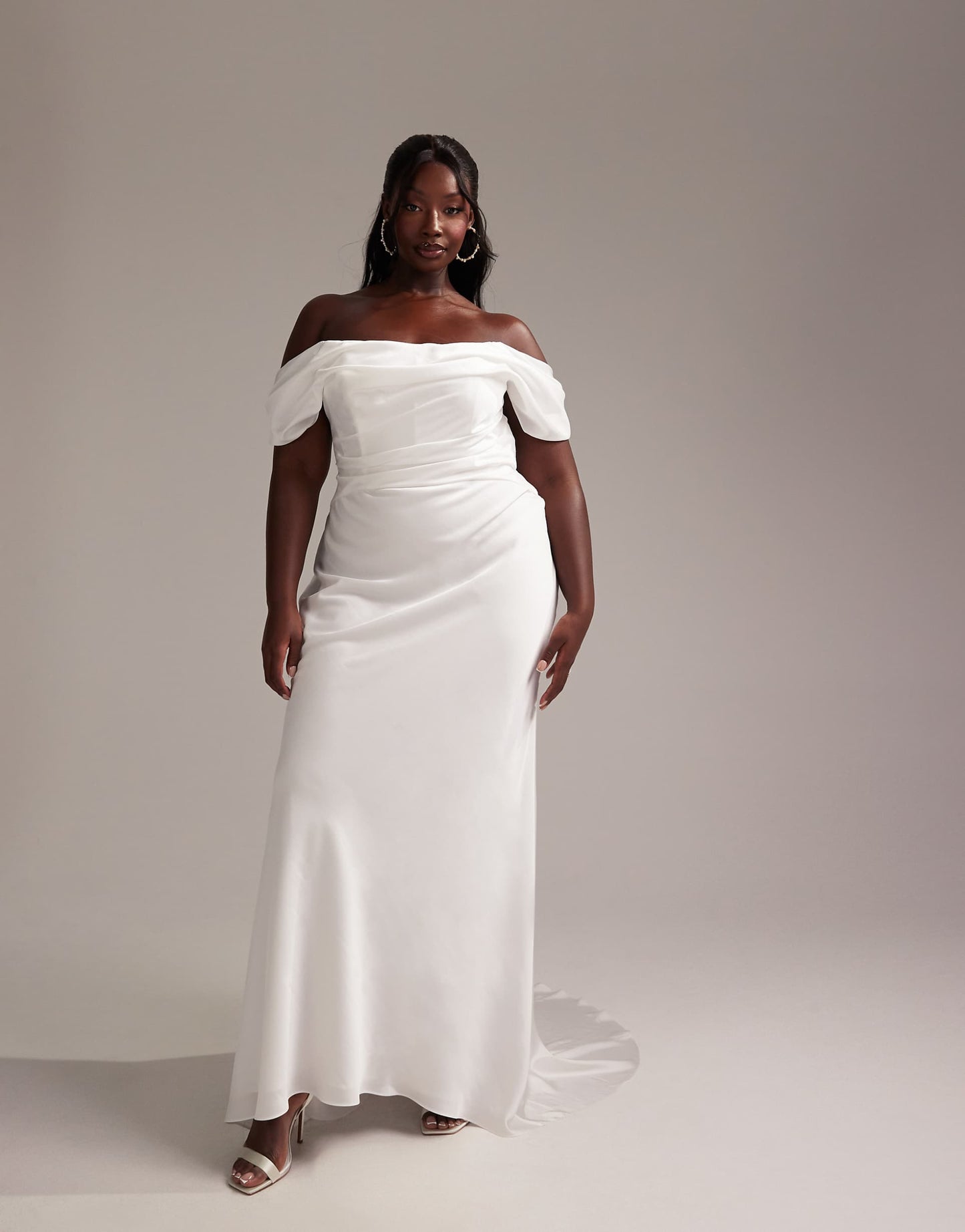 Curve Bardot Draped Satin Maxi Wedding Dress