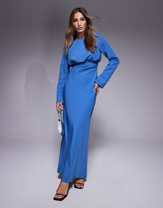 Structured Long Sleeve Maxi Dress With Ruched Bust