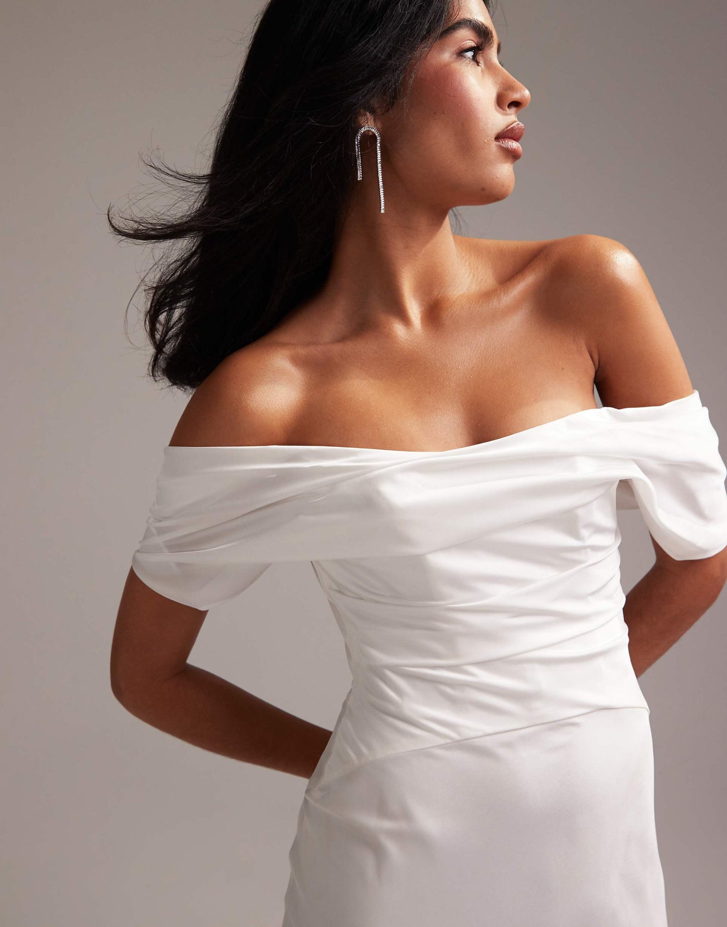 Bardot Draped Satin Maxi Wedding Dress