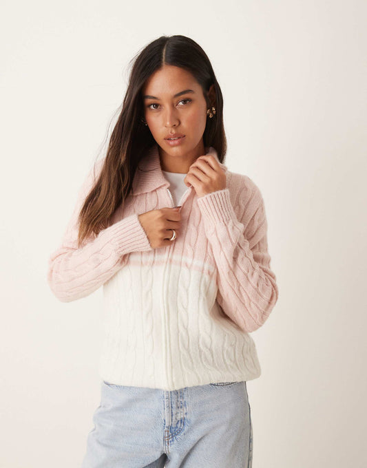 Cable Knit Zip Up Jacket