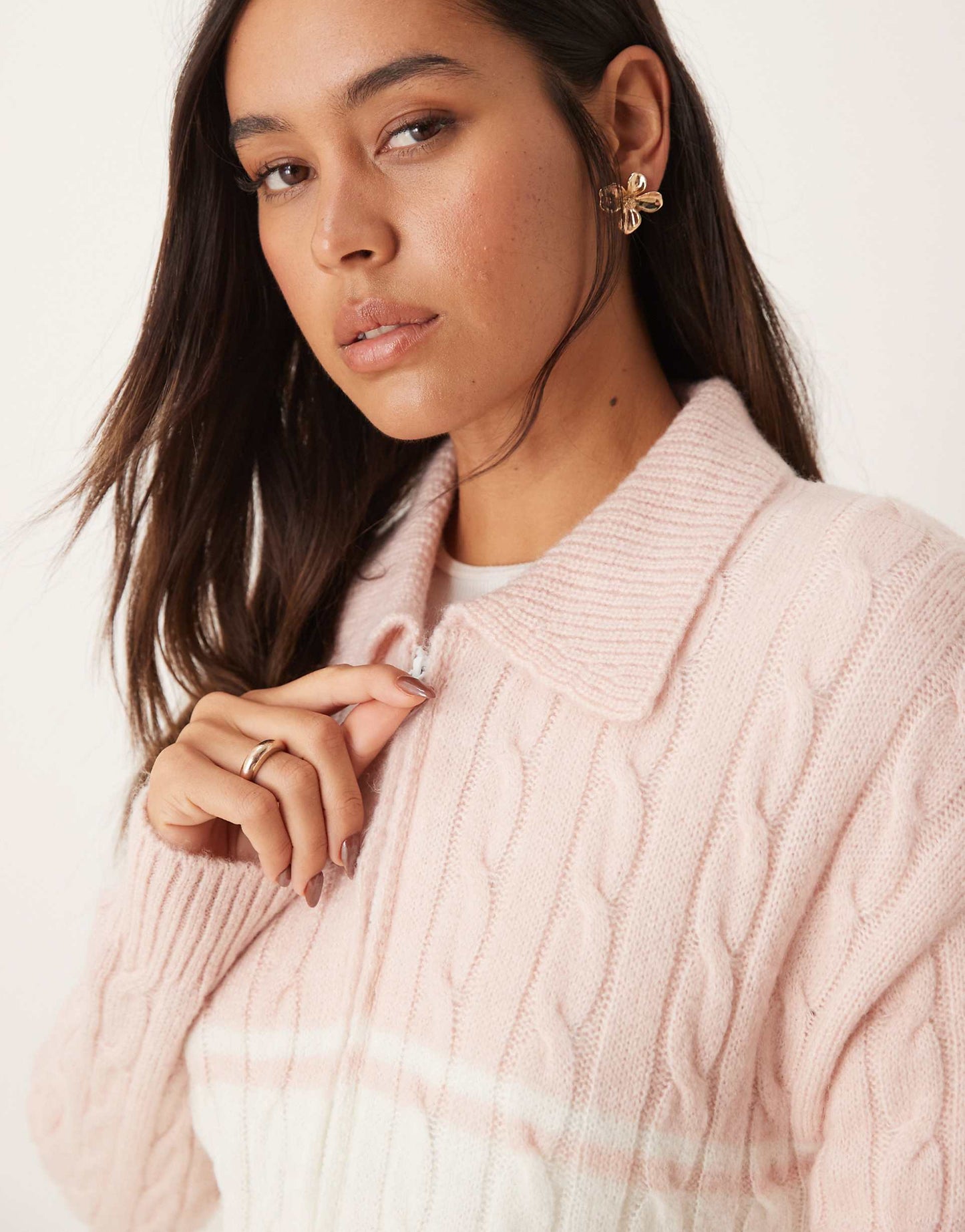 Cable Knit Zip Up Jacket
