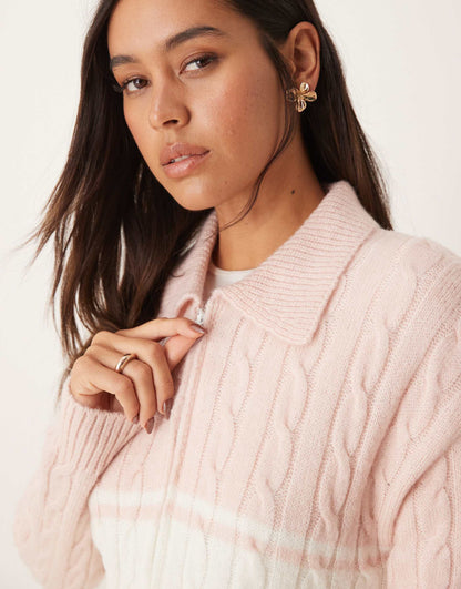 Cable Knit Zip Up Jacket