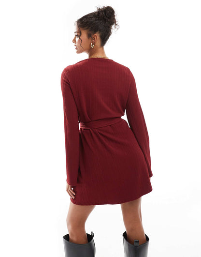 Cable Knit Mini Dress With Tie Waist