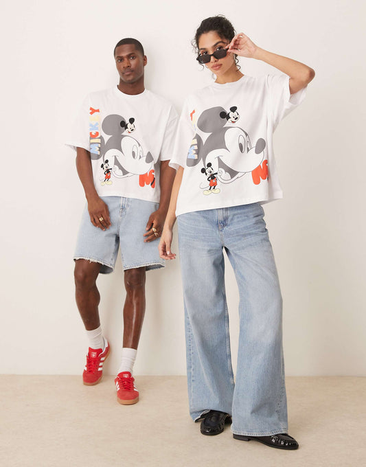 Disney Unisex Boxy Oversized T-Shirt With Mickey Mouse Prints