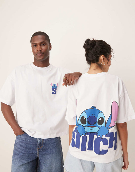 Disney Unisex Boxy Oversized T-Shirt With Stitch Prints