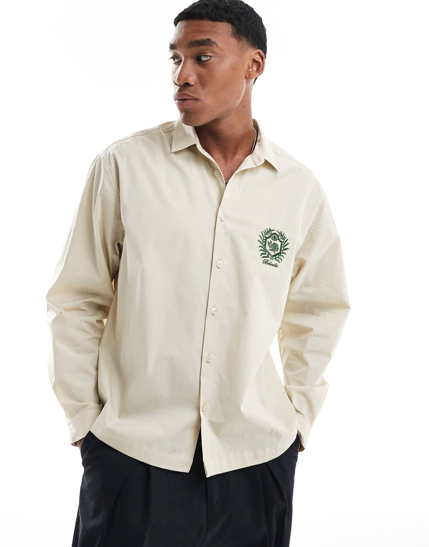 Oversized Boxy Shirt With Embroidery